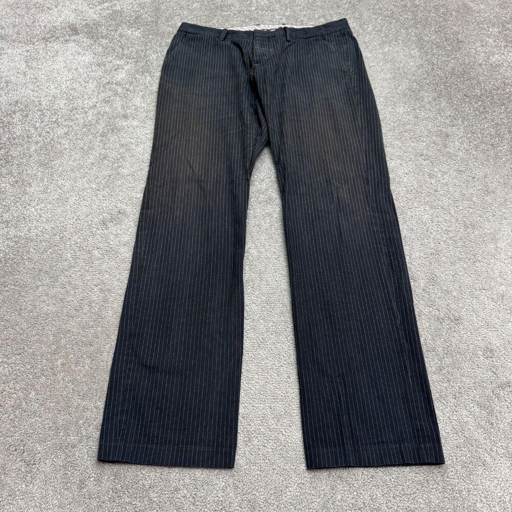 David Mayer Naman Pinstriped Slim Straight Dress Pants Mens Large Gray Trouser